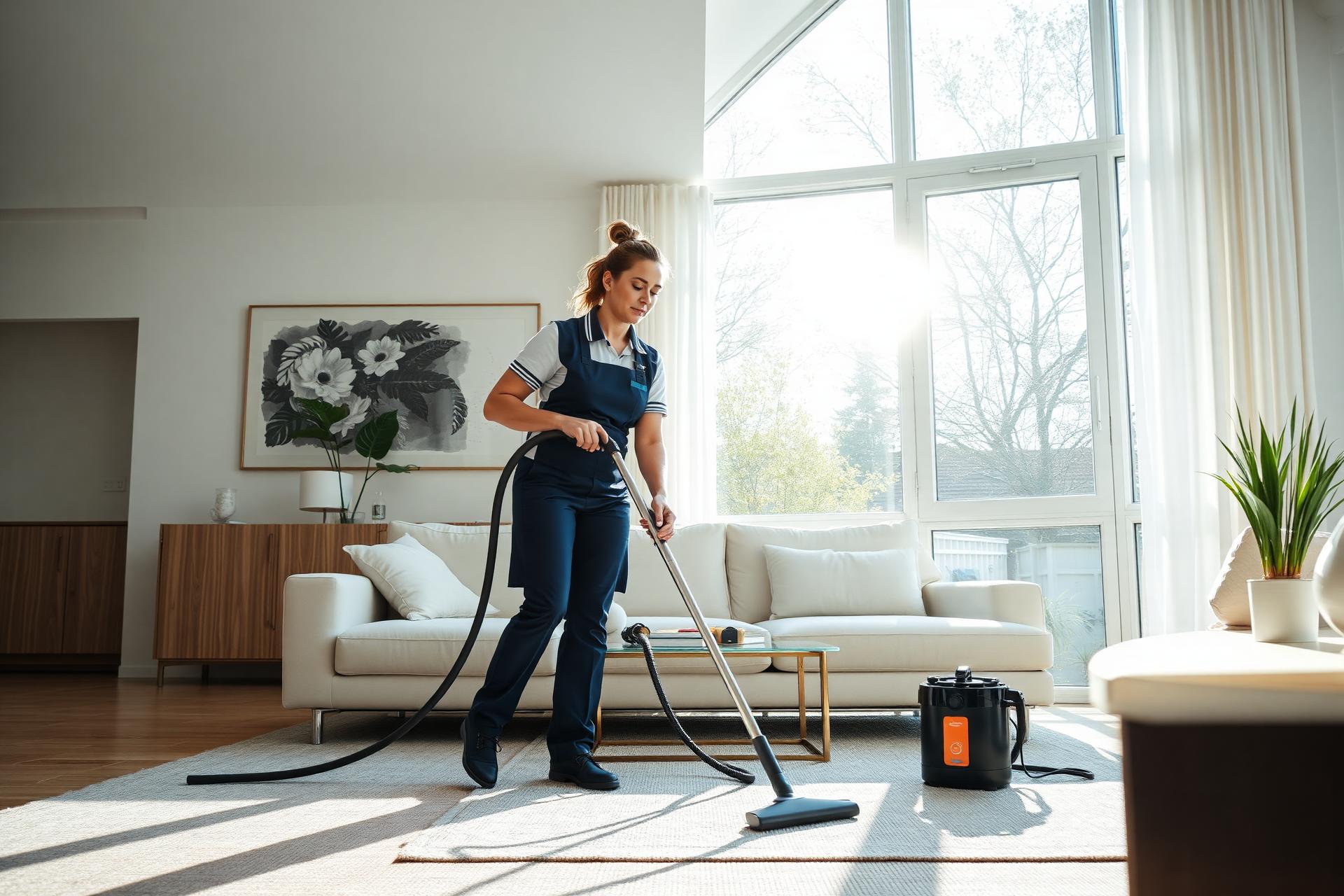 Professional cleaner servicing a PadSplit co-living common area in Central Florida